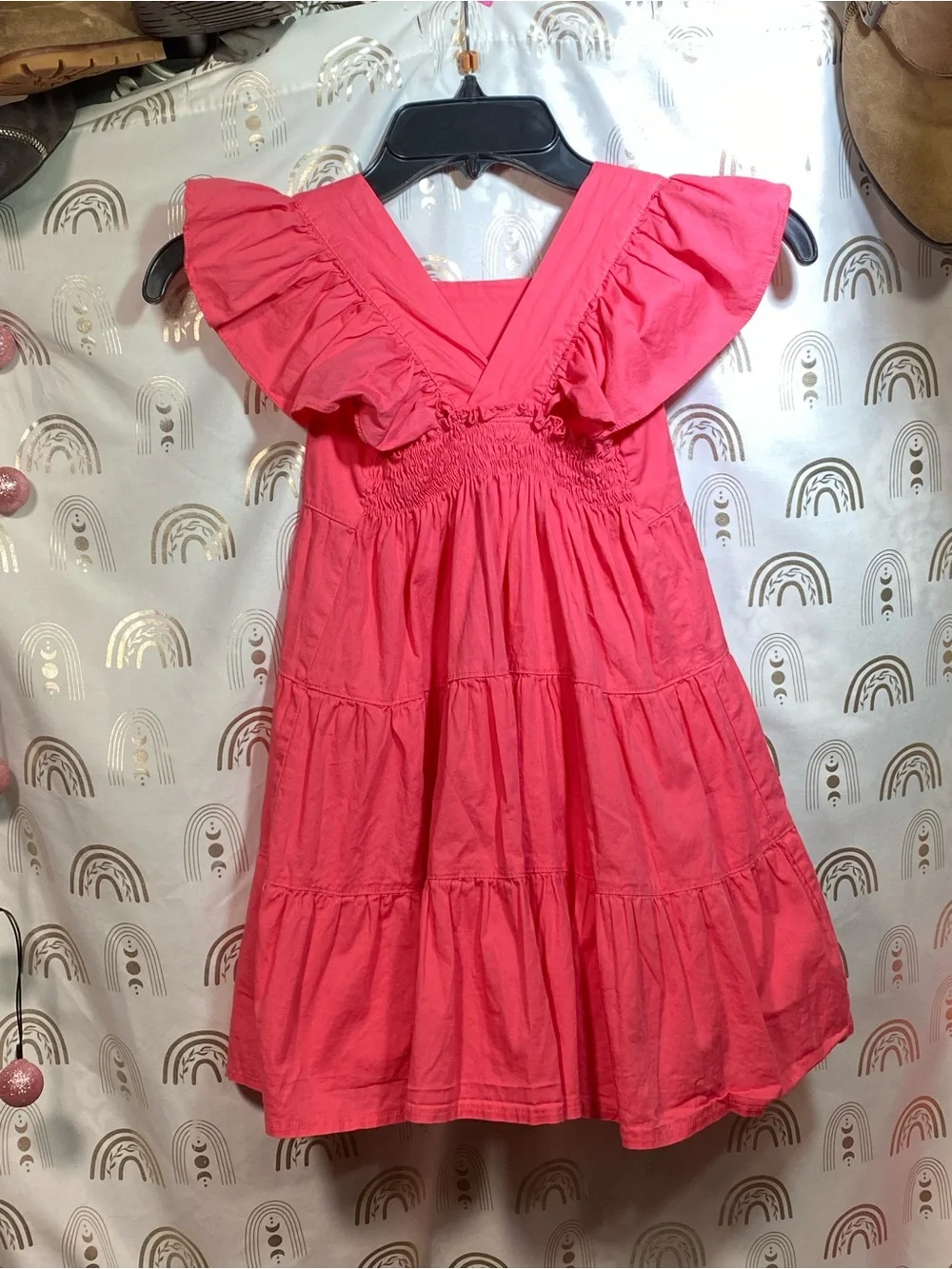 Mika Yoga Wear Coral Pink Tiered Dress with Rainbow Embroidery